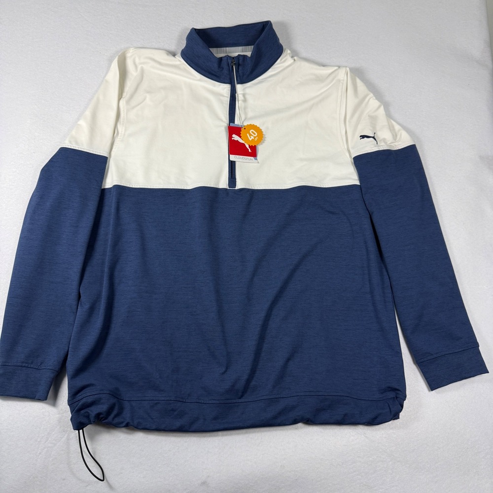 Puma Cloudspun 1/4 Zip Pullover‎ XXL Navy White Colorblock 595803-04 Mens NEW